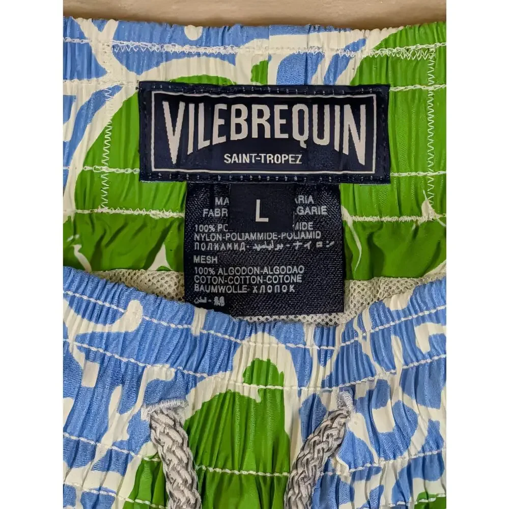 Vilebrequin Men's Moorea Swim Trunks Lagon Blue Green Bunny Rabbit Print Large